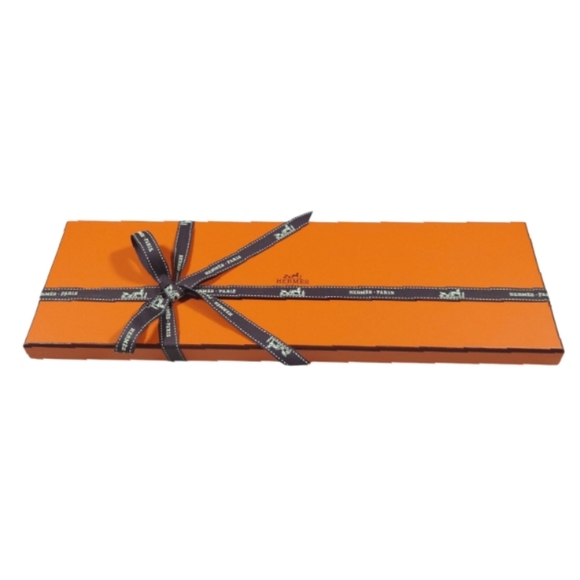 HERMES Authentic Iconic Orange Tie Gift Box with Ribbon New